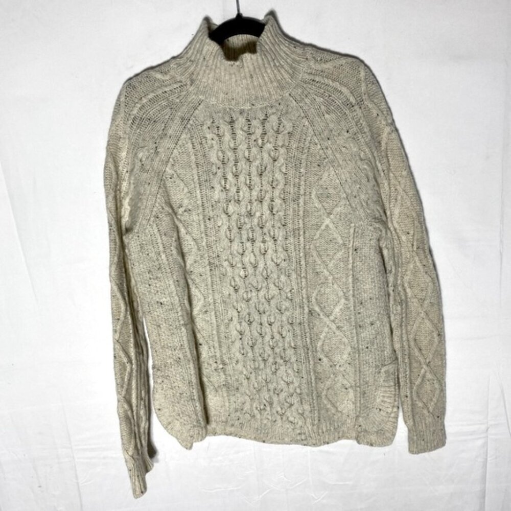 Vintage Far West Cream Oatmeal Wool Blend Cable Knit Mock Neck Sweater L